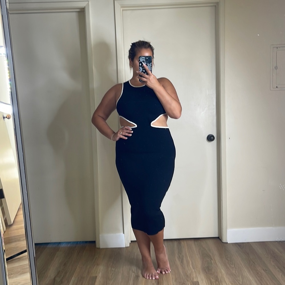 NWT Meshki black & white midi cutout dress XL